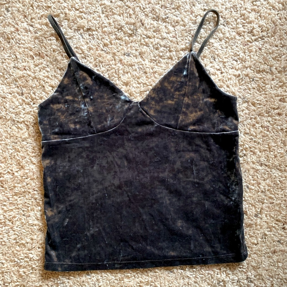 American Eagle velvet cropped stretchy greenish grey cami top size small